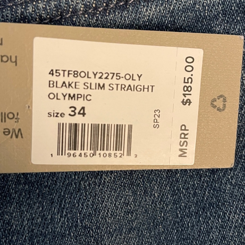 Hudson Blake Slim Straight Straight Olympic  Dark Blue Jeans Size 34 - Picture 4 of 8